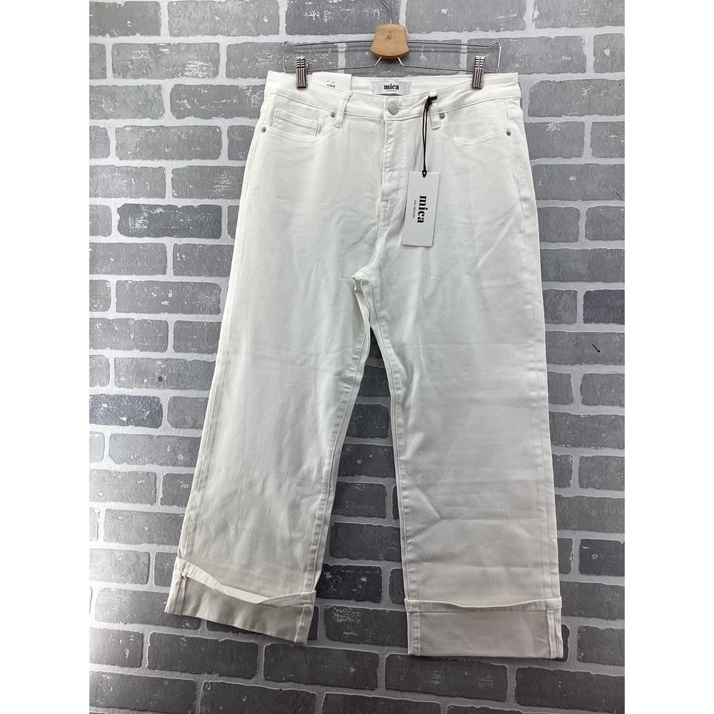Mica‎ Los Angeles White Wide Crop Jeans High Rise Cuffed Size 31 MDP-W3025WH